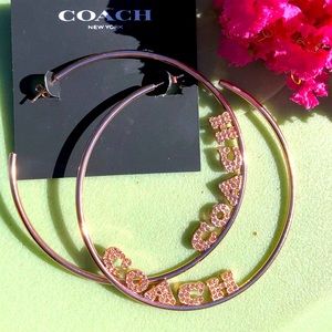 NWT| Coach | Rose Gold Cubic Zirconia | Hoop Earrings with Logo